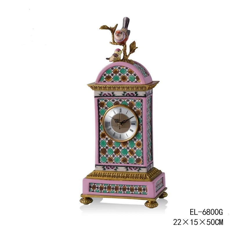 CX luxury ceramic with copper decorative crafts villa living room long oval waist four clocks
