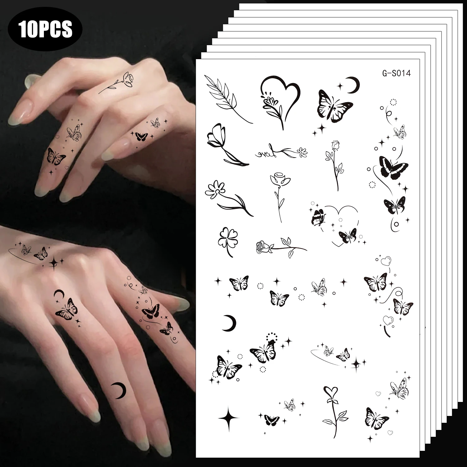 Waterproof Finger Tattoo Stickers Long-lasting Black Series Finger Wrist Temporary Tattoo Stickers Small Pattern Art DIY Tattoos