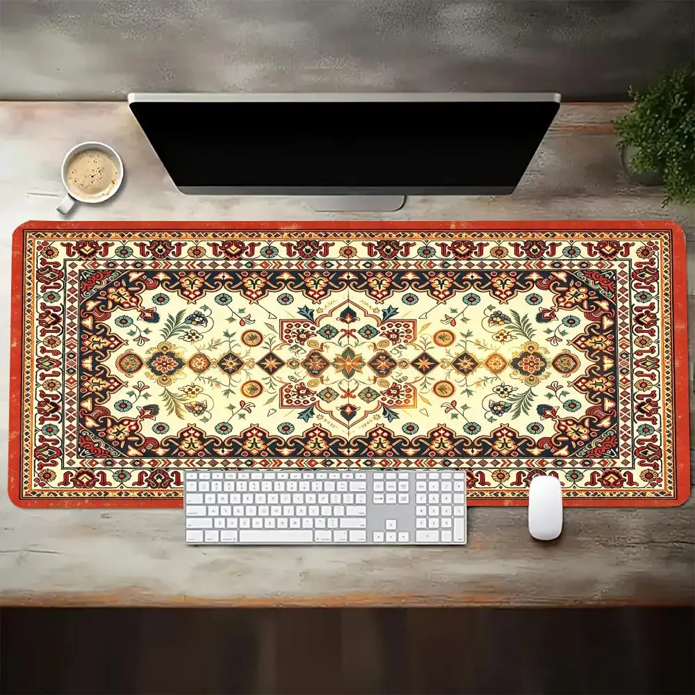 White Red Medallion Persian Rug Pattern Play Mat Smooth Glide Non Slip Base For Board Game