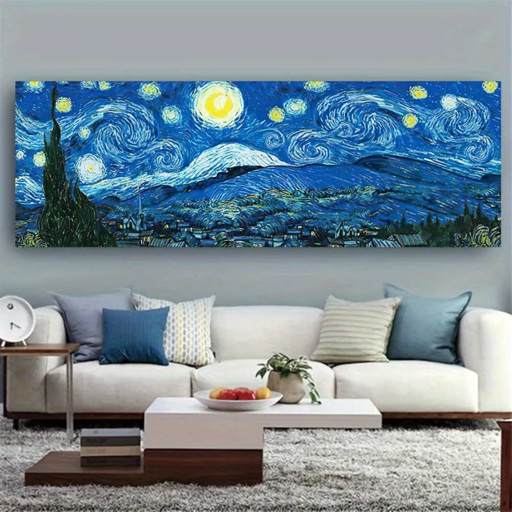 Impresiones en lienzo abstractas "Cielo estrellado" vibrantes, póster de Van Gogh, estética moderna, impresiones artísticas horizontales grandes, arte de pared, decoración del hogar