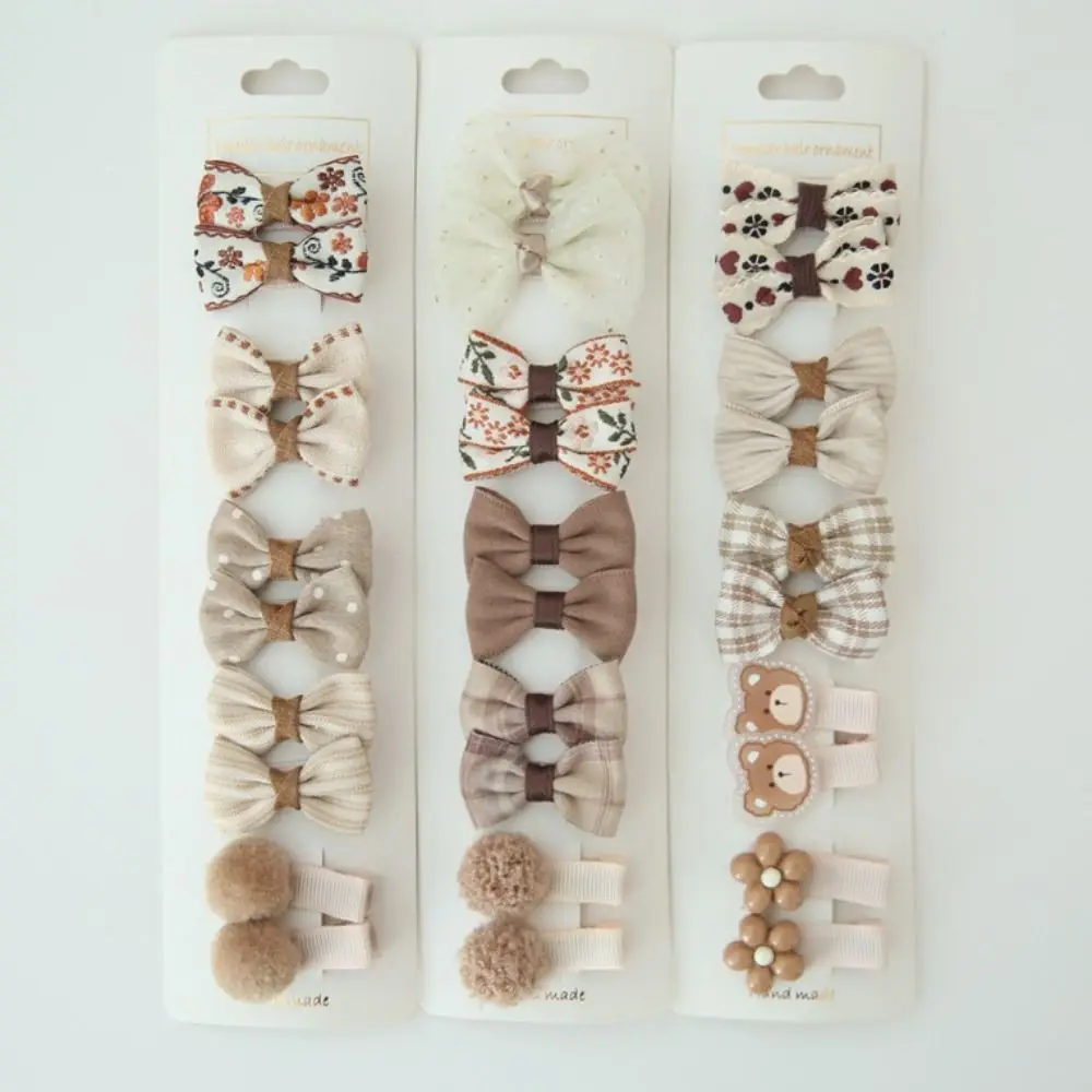 10PCS Cute Bows Hair Clips Hair Accessories Beige coffee Cotton Sweet Flower Hairpins Fashion Bowknot BB Clips