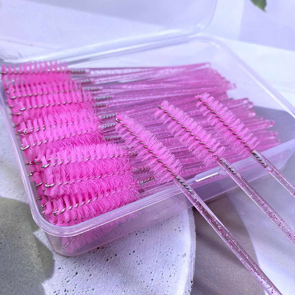 50 個マスカラワンドアプリケータースプーラークリスタルダイヤモンドハンドルまつげブラシボックス梱包化粧ブラシまつげエクステンション用品