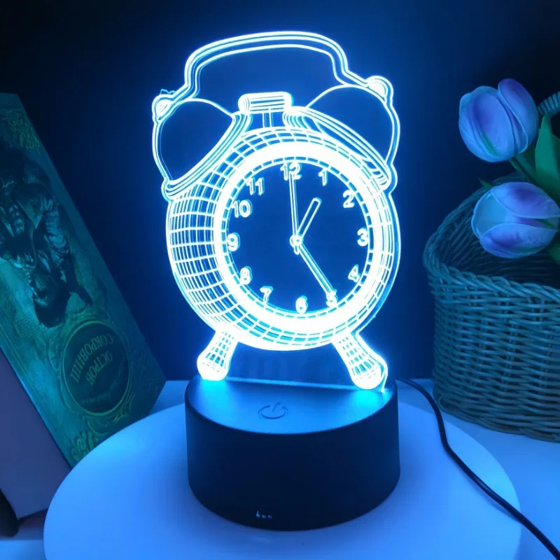 Colorido 3D Despertador Night Light, Colorido Mudar de Cor, Interruptor de Toque, Lâmpadas, Presente para Família, Casa, Ornamento Criativo