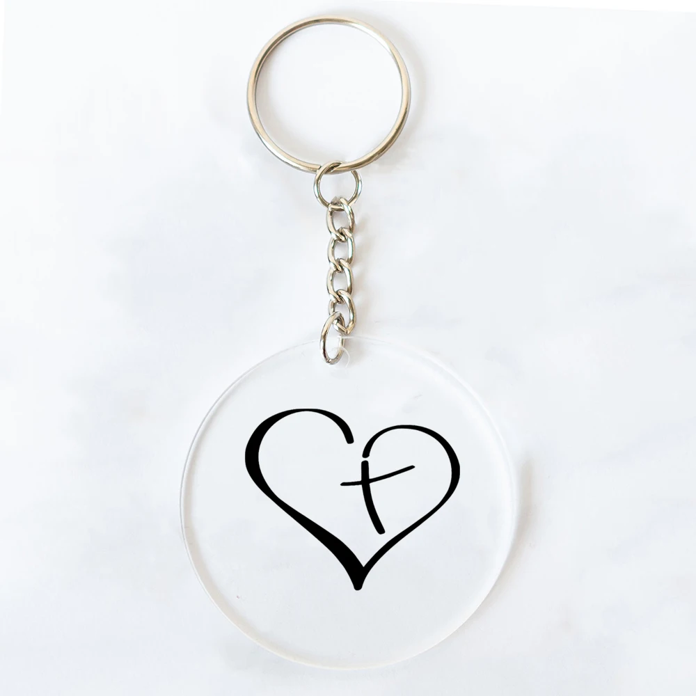 Jesus Faith God Print Keychain Transparent Circle Keyring Monogram Acrylic Keychain  Christian Key Ring Simple Fashion Key Chain