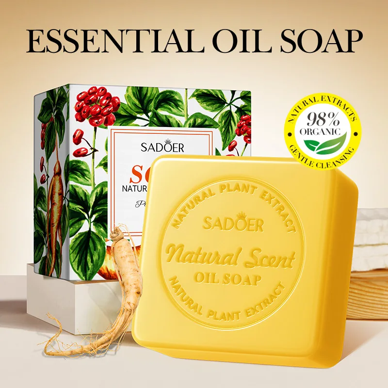 100g Ginseng Essential Oil Soap Women Cleaner Deep Cleansing Body Whitening Soap Shaving Skin Lightening Foam Handmade Soap