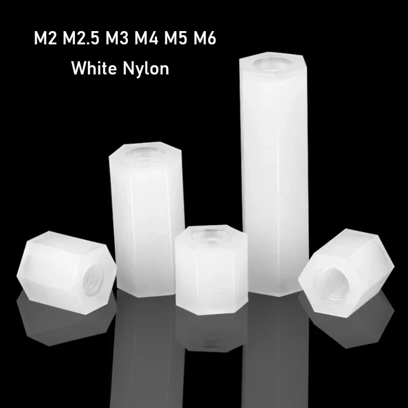 5-20pcs White Nylon Column Flat Head Hexagonal Double Through Stud Plastic Support Column Spacer Column M2 M2.5 M3 M4 M5 M6