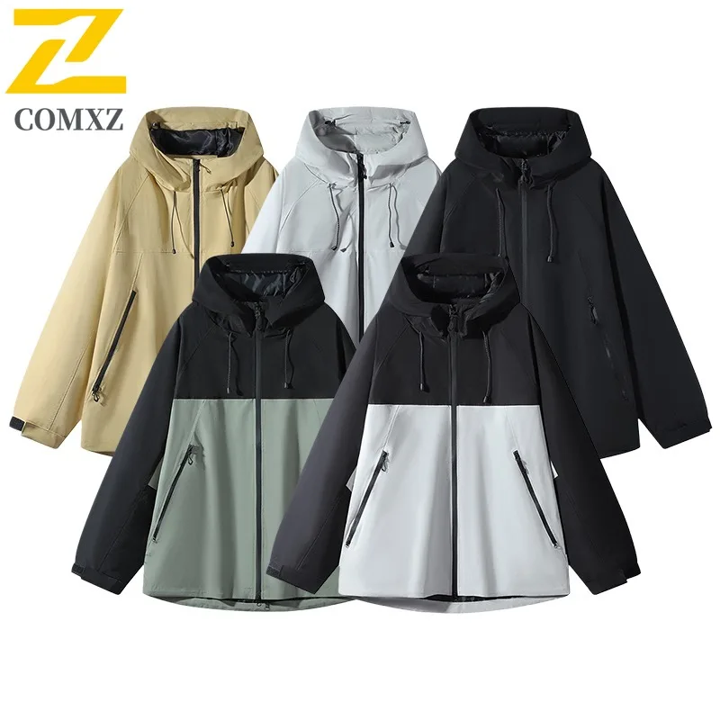 

COMXZ Мужская байкерская куртка 2025 Высококачественная ветрозащитная водонепроницаемая куртка с капюшоном для приключений и велоспорта, дорожный минималистичный плащ