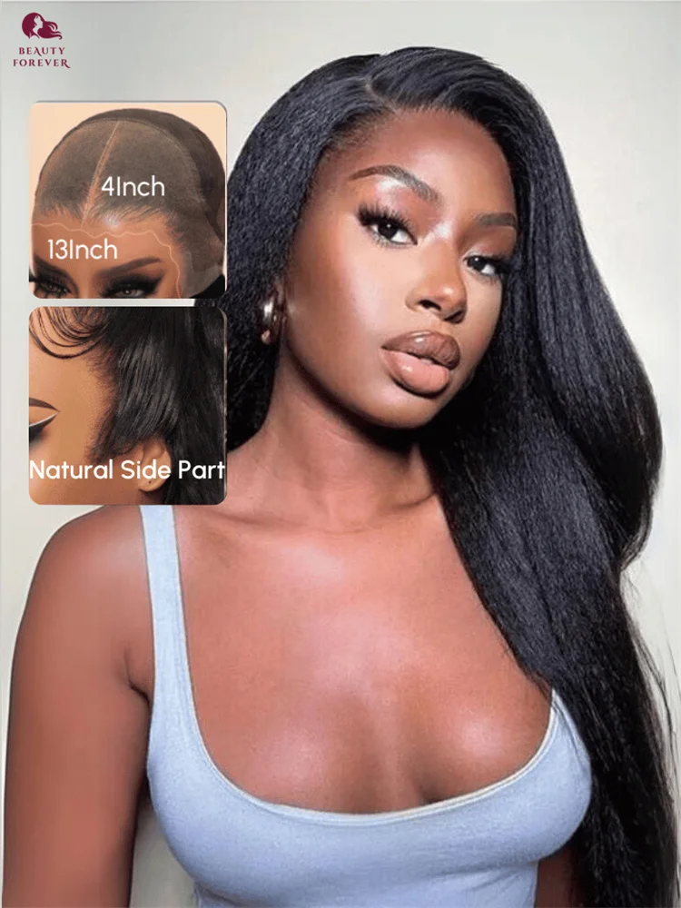 Beautyforever 7x5 13x4 Glueless Wig Human Hair Kinky Straight Pre Cut HD Lace Raw Virgin Human Hair Lace Front Wig Ready to Wear