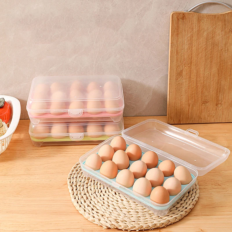 15-Grid Egg Storage Box Home Kitchen Supplies Refrigerator Egg Container Fresh-Keeping Box Tray Multi-Layer Plastic Organization