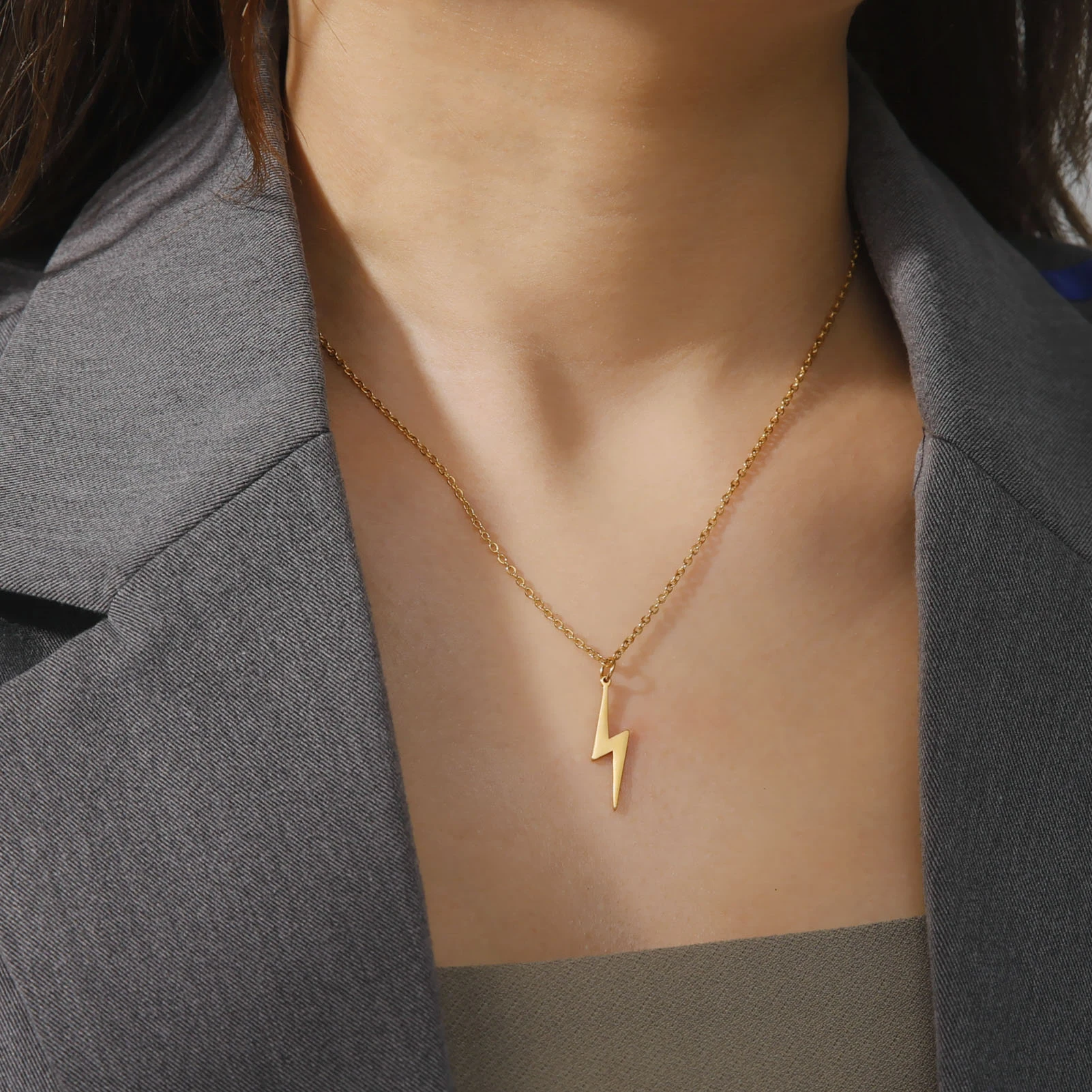 Cazador Edelstahl-Halskette mit Blitz-Anhänger für Damen und Mädchen, Kette, Modeschmuck, Geburtstag, Jahrestag, Geschenke