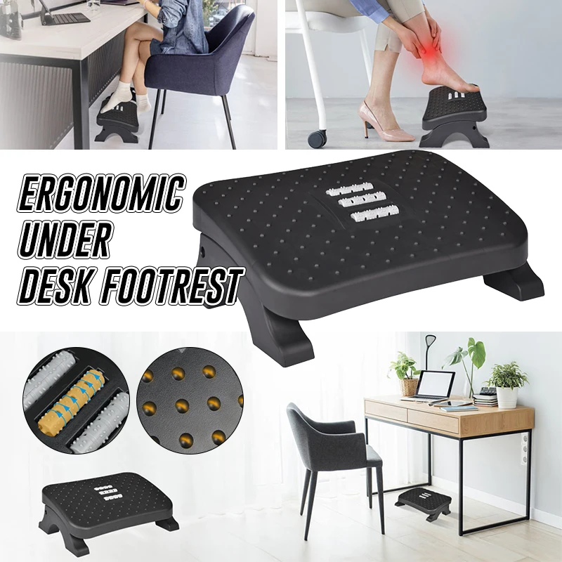 Portability Under Desk Footrest Ergonomic Relax Leg Rest Stool with Massage Rollers for Home Office Work Study, Fast Shipping