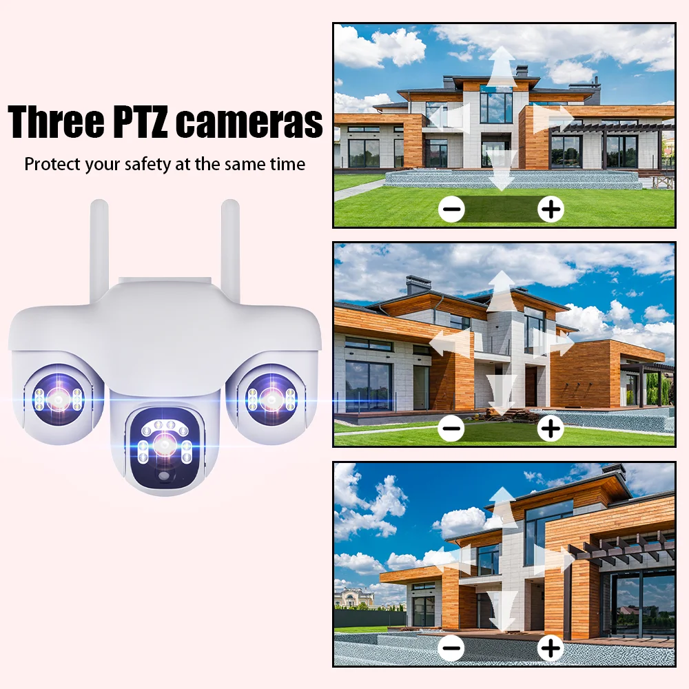 V380 Solar IP Camera Outdoor Wireless WiFi/4G 15MP 3 PTZ Lens Human Detection Security Surveillance Waterproof IP66 CCTV Camera