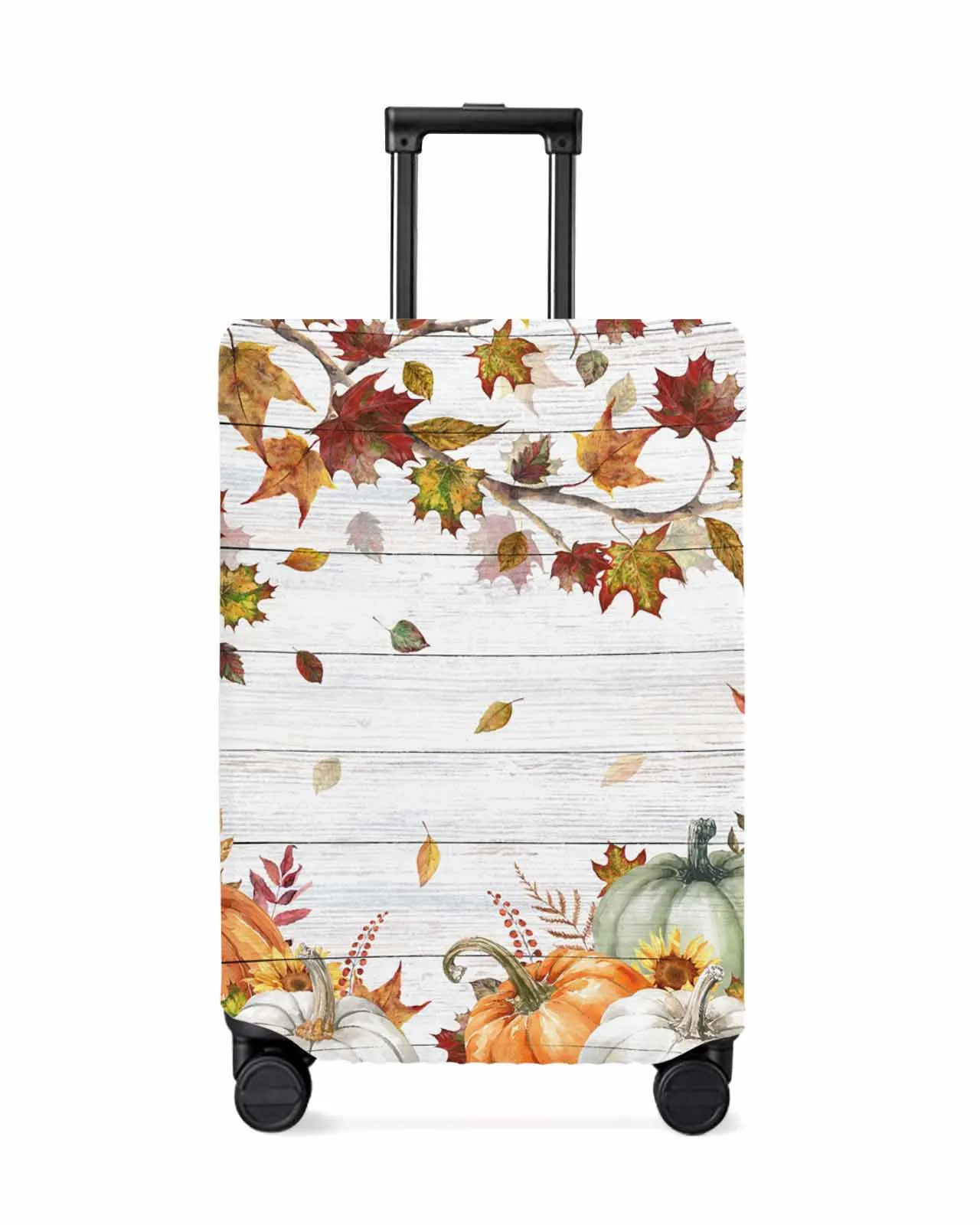 

Thanksgiving Leaves Autumn Pumpkin Wood Grain Stretch Suitcase Protector Baggage Dust Case Cover For 18-32 Inch Travel