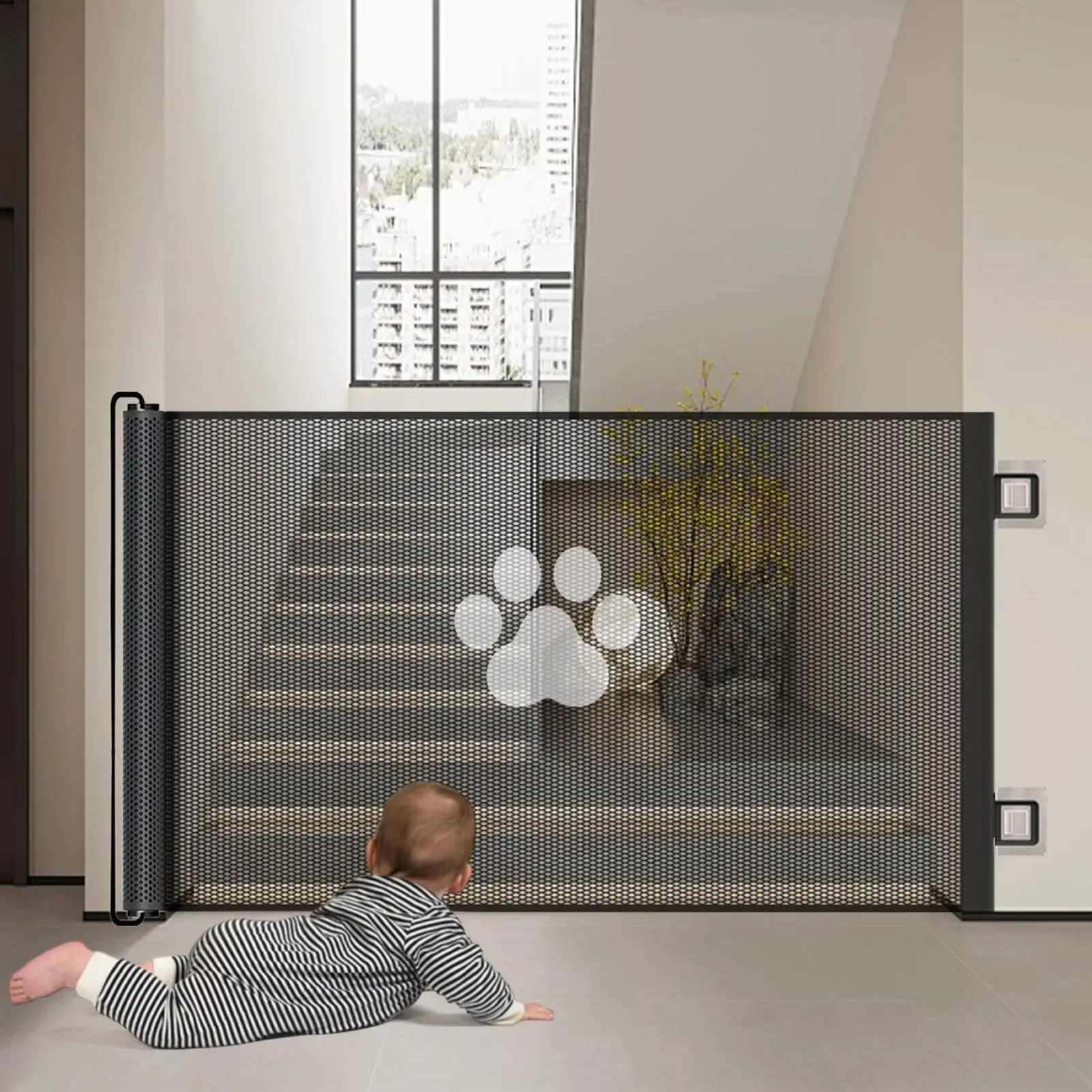 

Dog Gate Indoor Mesh Retractable Dog Gate Pet Supplies For Yard Bathroom Nursery Playroom Kitchen Fireplace Doorway Outdoor