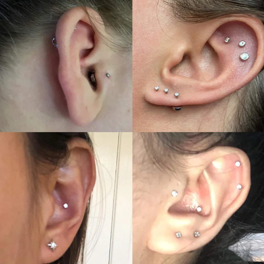 1 Pair Stainless Steel Tragus Stud Earrings for Women Men Round Cubic Zirconia Flat Back Screw Back Ear Piercing 2-8MM Jewelry