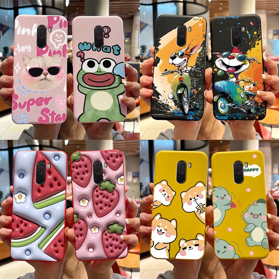 For Xiaomi Poco Pocophone F1 Case Cute Bear Cartoon Frog Painted Phone Silicone Shockproof Soft TPU Back Cover For Poco F1 Case