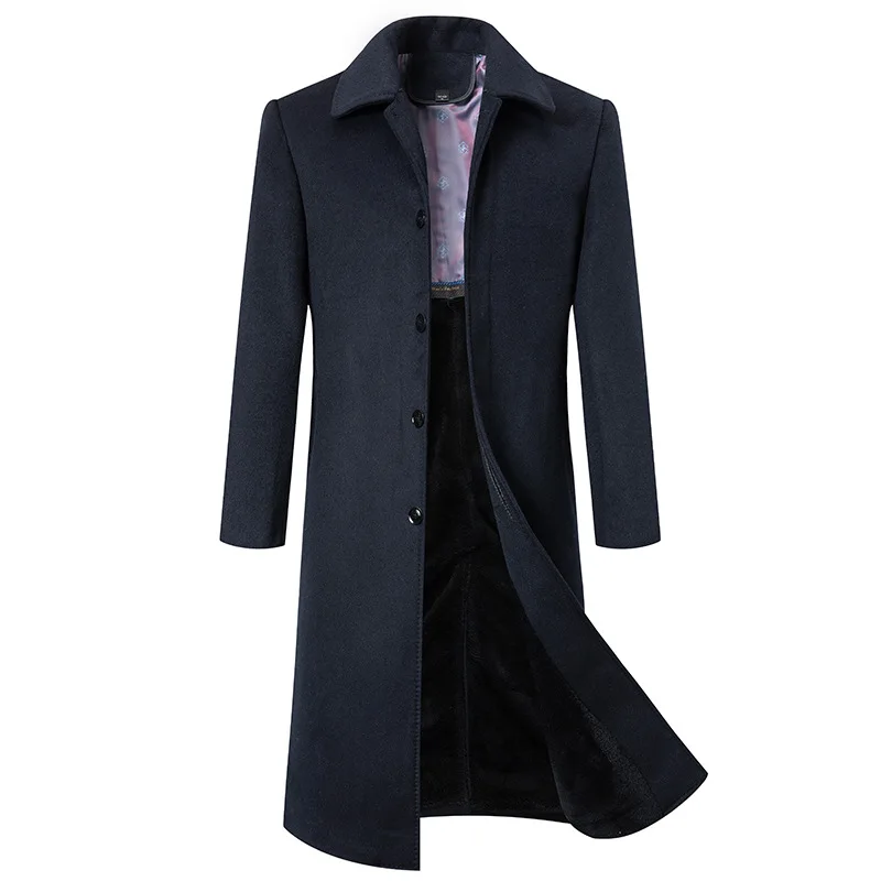 Autumn and Winter New Middle-aged Men's Long Knee Length Business Coat