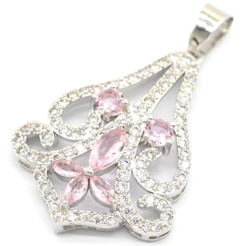 Buy 2 Get 1 Free 43x26mm Eye Catching Pink Kunzite White CZ Jewelry For Woman's Silver Pendant