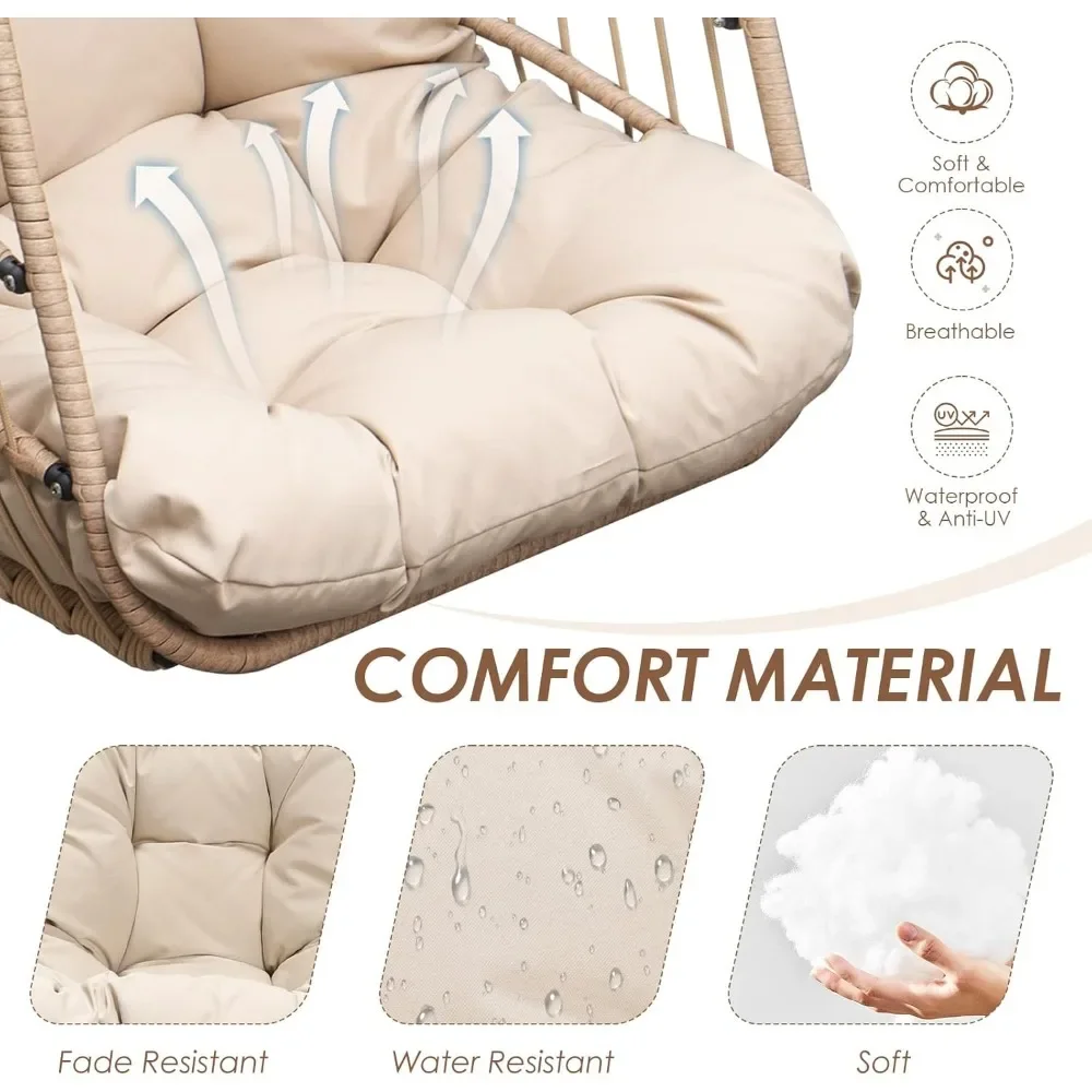 Egg Chair Without Stand Luxury Outdoor Patio Wicker Hanging Swing Egg Chairs with Water Resistant Cushions for Patio Backyard