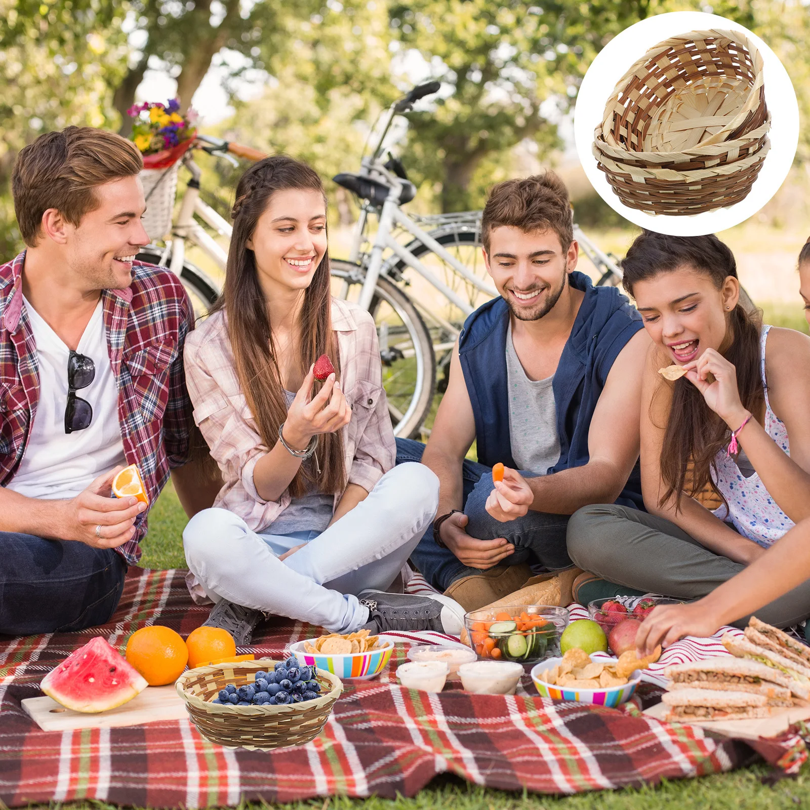 

3pcs Small Bamboo Woven Fruit Basket Storage Container For Dessert Snack Food Serving Bread Basket Kitchen Organizer Home