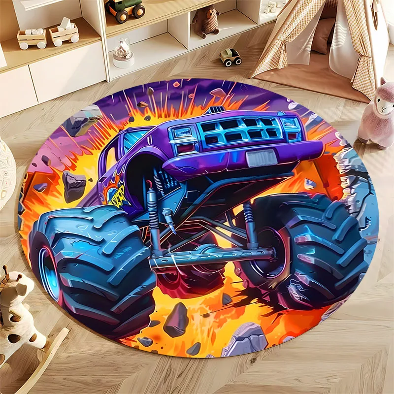 Free shipping! Monster Truck Blast Off Rug for Kids' Playrooms round carpet for home sofa bedroom, gift