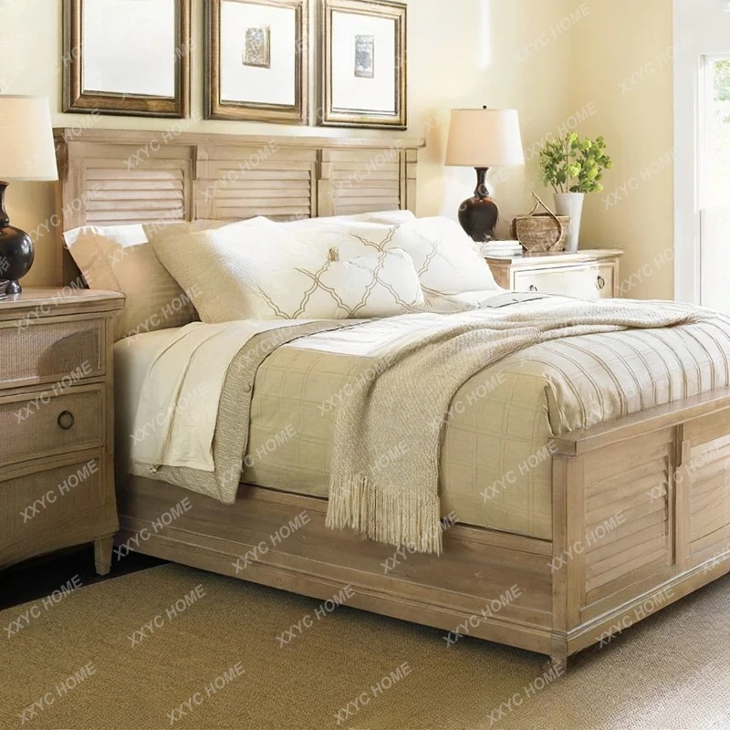 

Двуспальная кровать из массива дерева в винтажном стиле, для главной спальни, с регулируемыми ламелями, из дуба