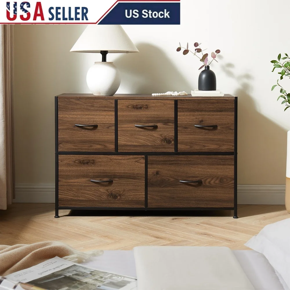 

5 Drawer Fabric Storage Dresser Bedroom Organizer Sturdy Steel Frame Versatile Use in Living Room Office Entryway