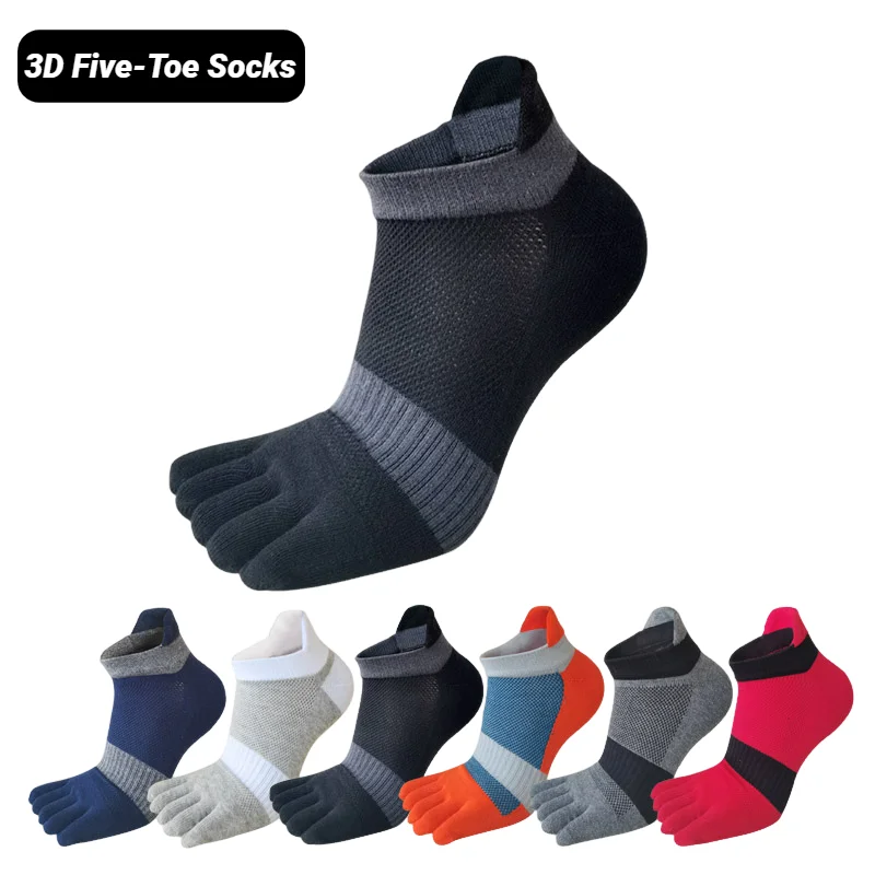 Socks Ankle Men - メンズスポーツソックス、浅口ストライプメッシュ、吸汗性、フィットネス、旅行用、5本指、5つ指、足首丈、コットン素材