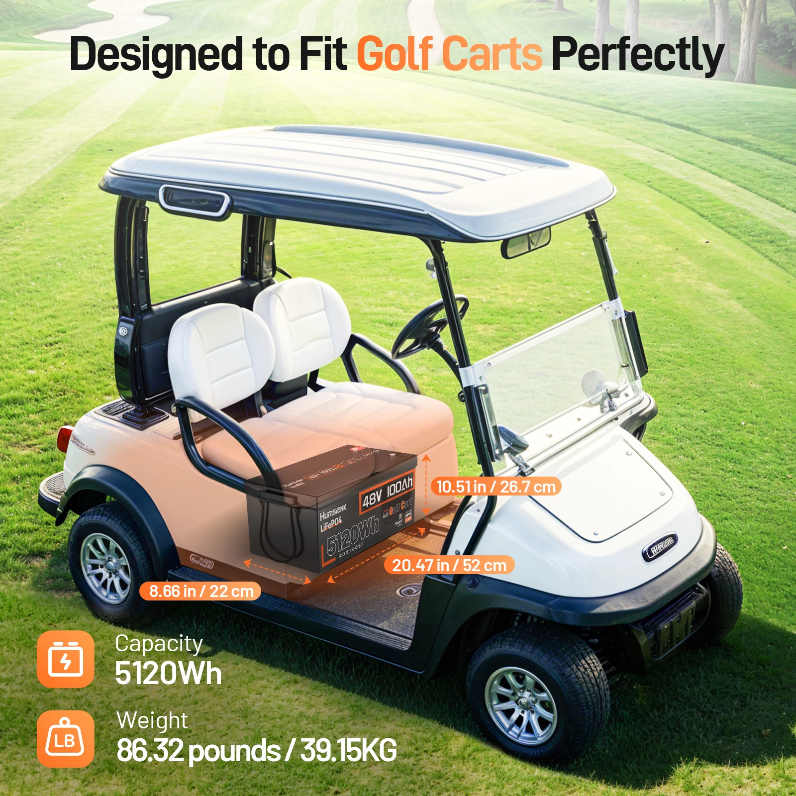 بطارية Humsienk Bluetooth LiFePO4 بقدرة 48 فولت 100 أمبير في الساعة متخصصة في عربة الجولف 200 أمبير BMS 5120 وات في الساعة، بيانات بطارية مراقبة الطاقة في الوقت الحقيقي