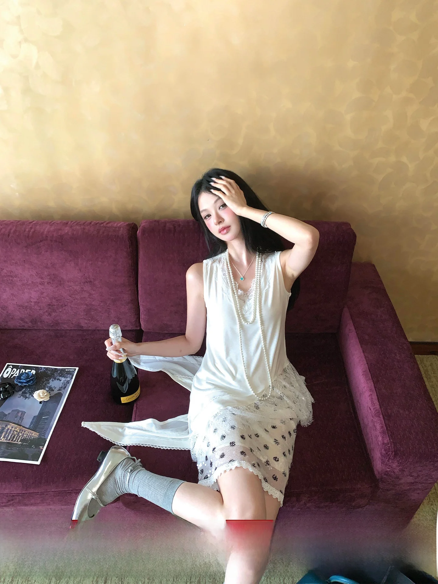 

Okaaay Design Sense irt Vest Irregular Lace Splicing Pure Desire Sle Women's Inner Wear Casual Daily Faion Top