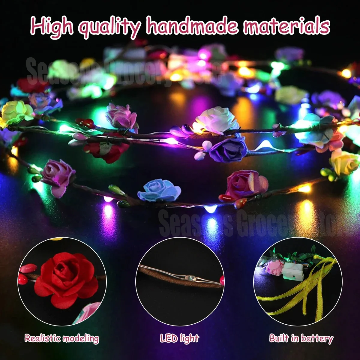 15/30Pcs LED Flower Wreath Light Up Flower Crown Hair Wedding Floral Headpiece Luminous Headband Birthday Party Wedding Supplies