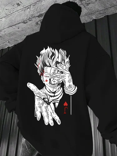 Imagen 1 del producto Sudadera con capucha de anime Hisoka Hunter x Hunter negra para hombre con estampado de tarjetas Joker en la espalda, jersey de calle gótica