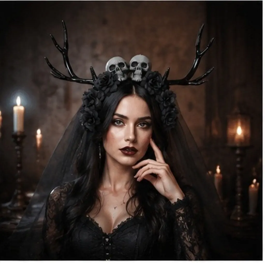 Antler Headband for Women Halloween Cosplay Gothic Accessories Skull Rose Flower Decor Light Comfortable Easy Wear Photo Prop
