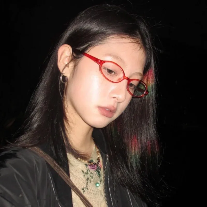 New Ultra Light Retro Glasses Jelly Color Makeup Artifact Anti Blue Light Eyeframe Spicy Girl Elliptical Flat Mirror