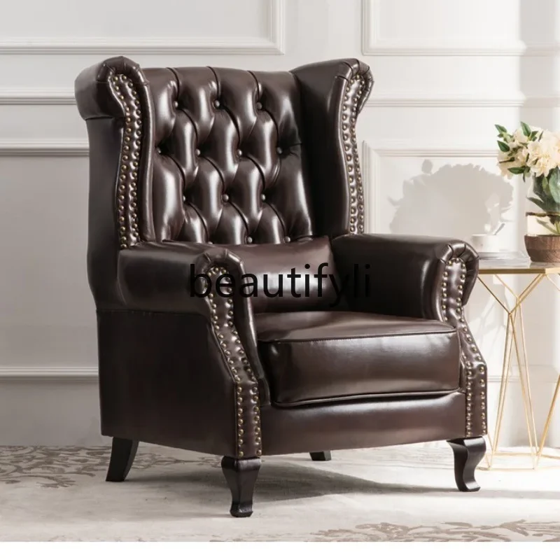 

American tiger chair single sofa leather living room office retro leather sofa