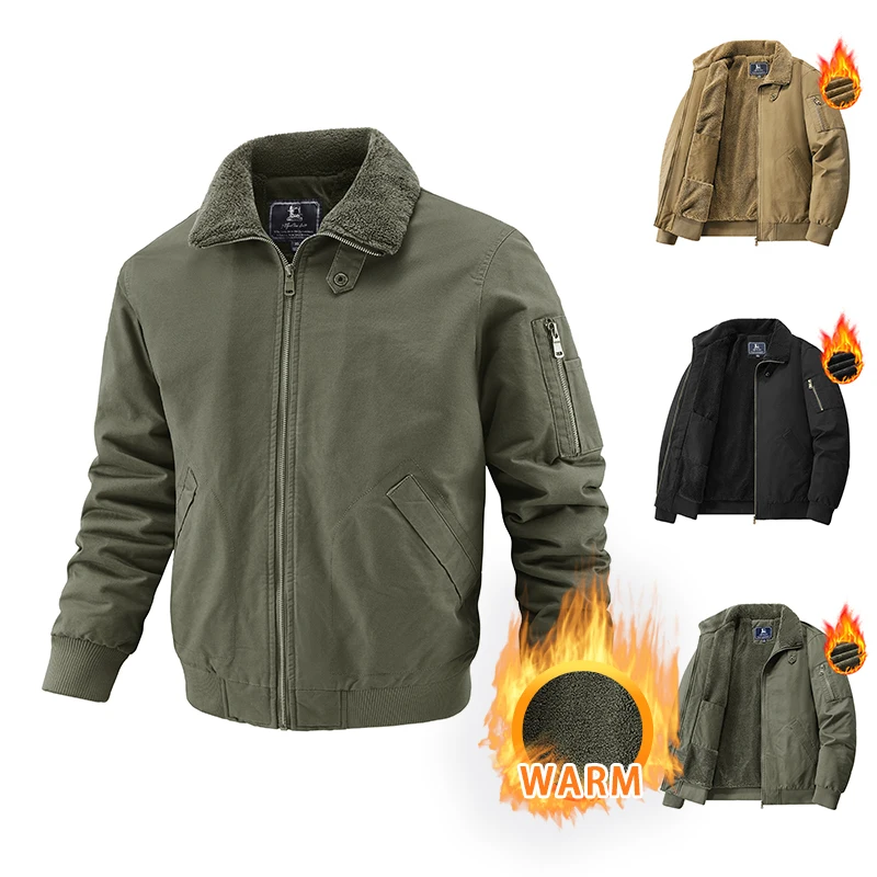 

Men Outdoor Winter Tactical Jacket Fleece Sports Running Warm Coat Solid Color Stand Collar Breathable Comfortable Pilot Jacket
