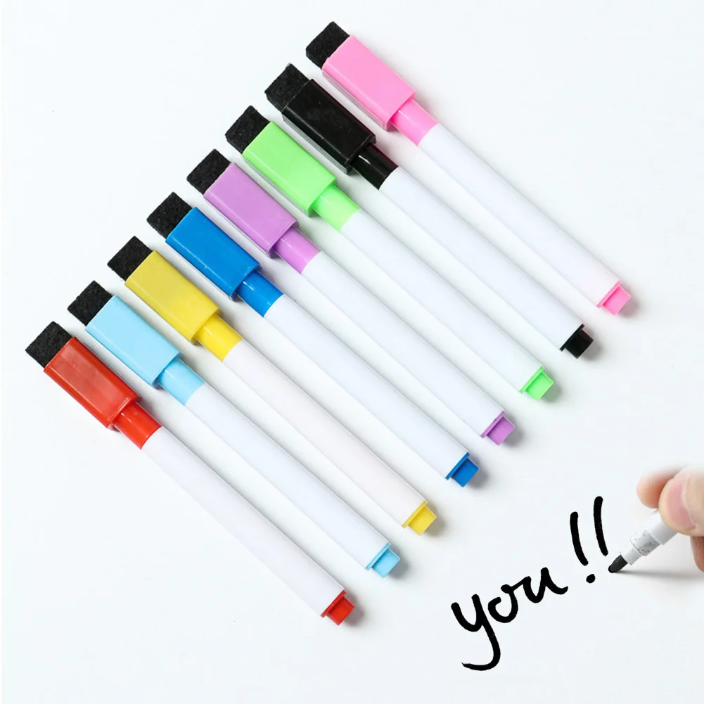 8 Colors Magnetic Whiteboard Markers Erasable Liquid Chalk Markers with Eraser Water-base Ink Quick Drying Office Supplies