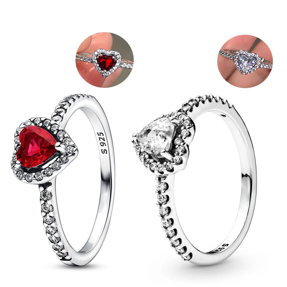 Simple Heart-shaped Rings For Women Zircon Red White Sparkling Fine FIt Lovers Wedding Anniversary Gifts Light Luxury