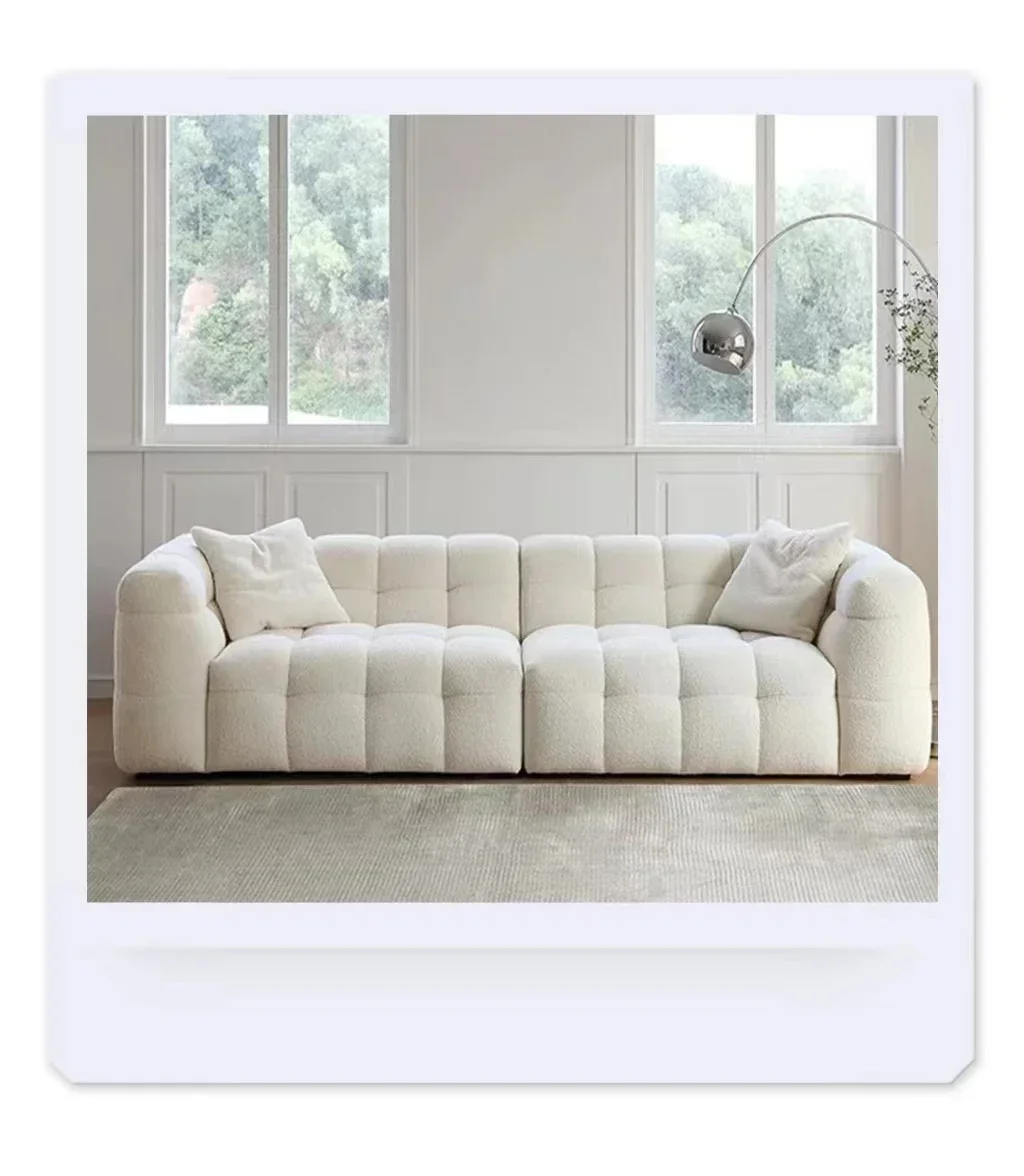 Overstuffed Plush Deep Seat Bouncy Puffy Couch Cream White Teddy Boucle Sofa Mario Bellini Sofa