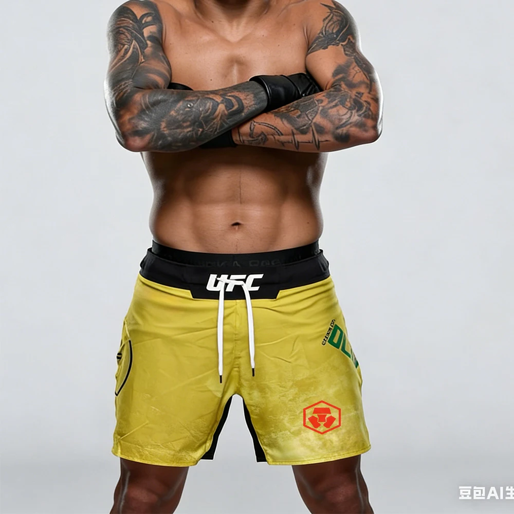 

Summer UFC 326 New Retro Charles Oliveira Custom Fight Shorts Men Yellow﻿ MMA Octagonal Cage Oversized Jujutsu Training Shorts