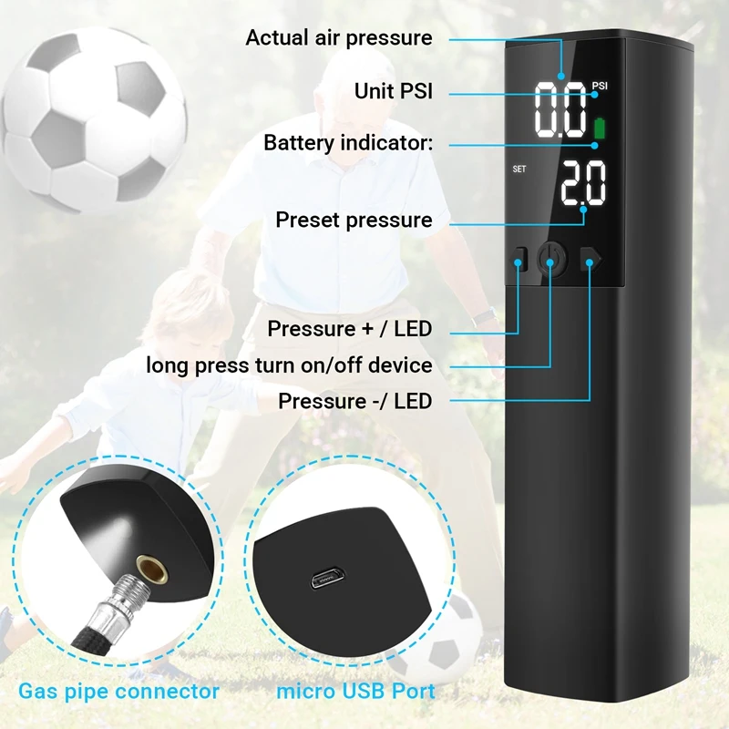 Electric Ball Pump,Smart Air Pump Portable Fast Ball Inflation With Accurate Pressure Gauge And Digital LCD Display