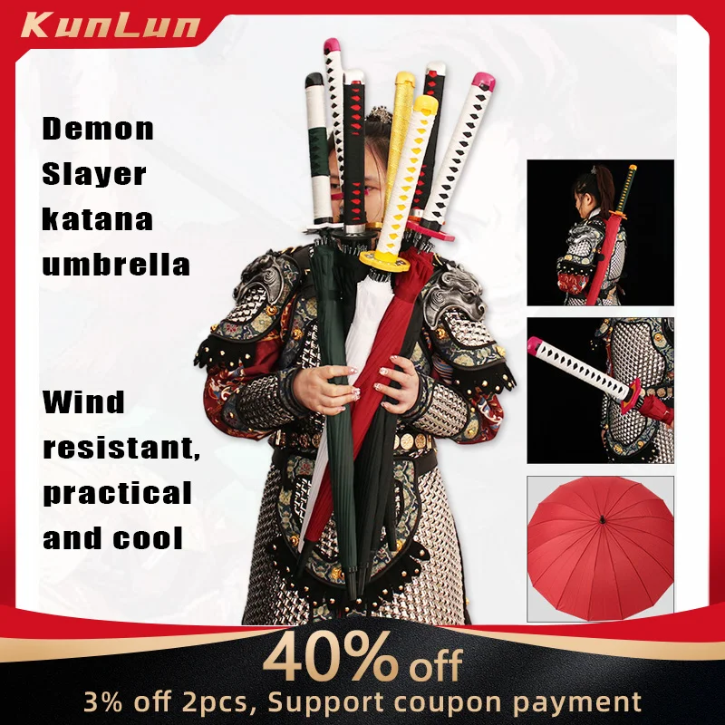 90cm Demon Slayer Cosplay Prop Automatic Umbrella Cos Tanjirou Figure Katana Kyoujurou Sword 16-bone Windproof Umbrella Toys Boy