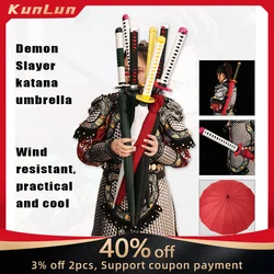 90cm Demon Slayer Cosplay Prop Automatic Umbrella Cos Tanjirou Figure Katana Kyoujurou Sword 16-bone Windproof Umbrella Toys Boy