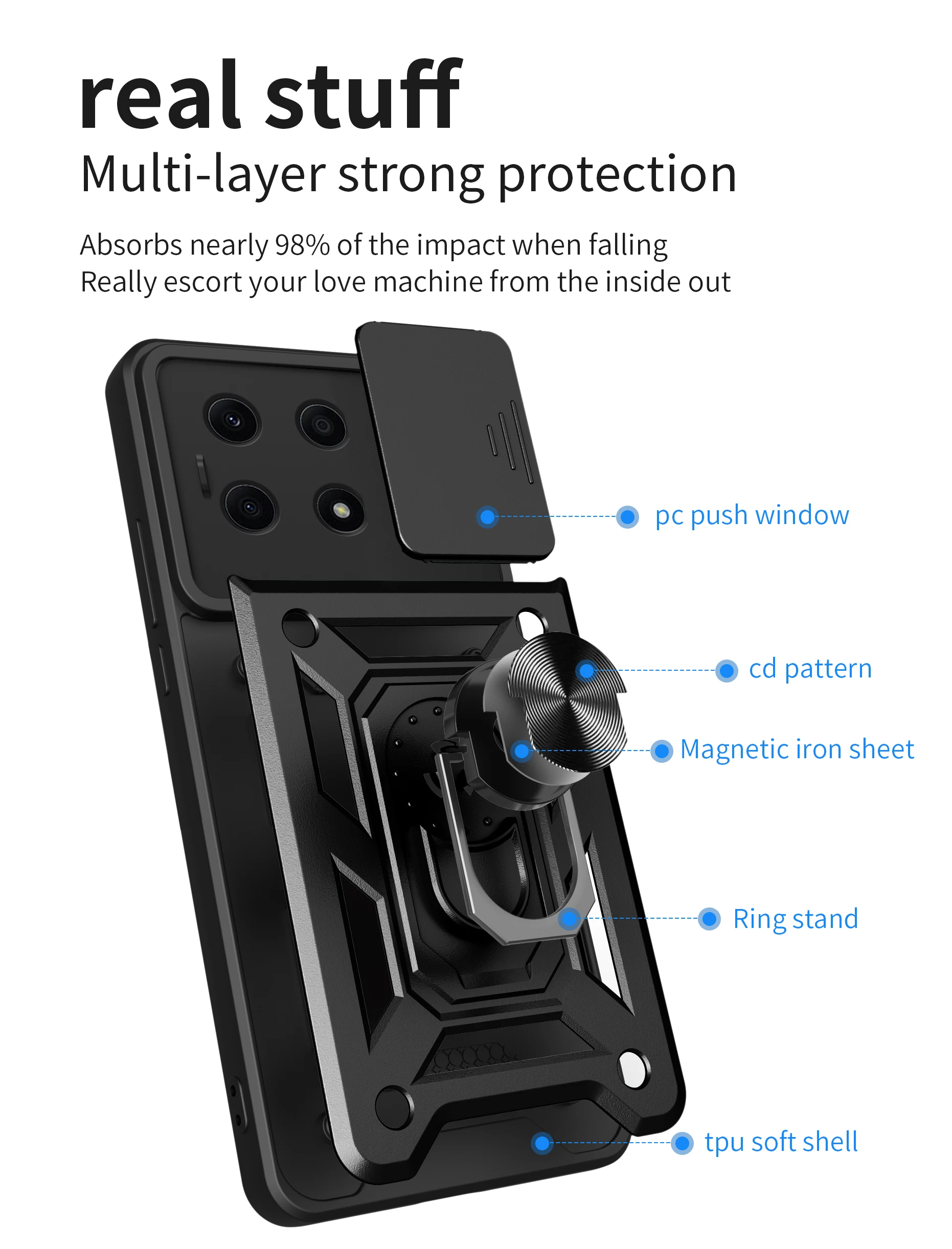 Funda de teléfono a prueba de golpes para Honor X6b, armadura de anillo, soporte resistente híbrido magnético, cubierta de lente de cámara