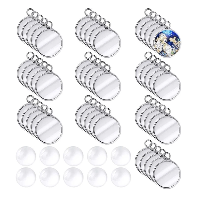 Jewelry Making Kit 400 Pieces Including Stainless Steel Round Blank Bezel Set, Glass Cabochon Trays And Blanks