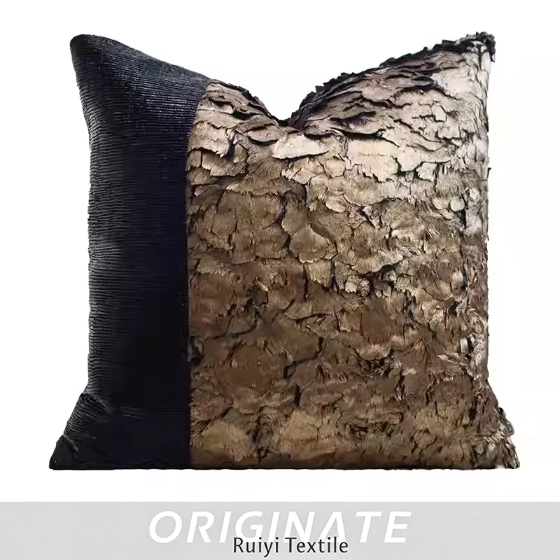 RUIYI Luxury 3D Textured Velvet Pillow Cover Black Brown Patchwork Decorative Cushion Case Modern Home Decor