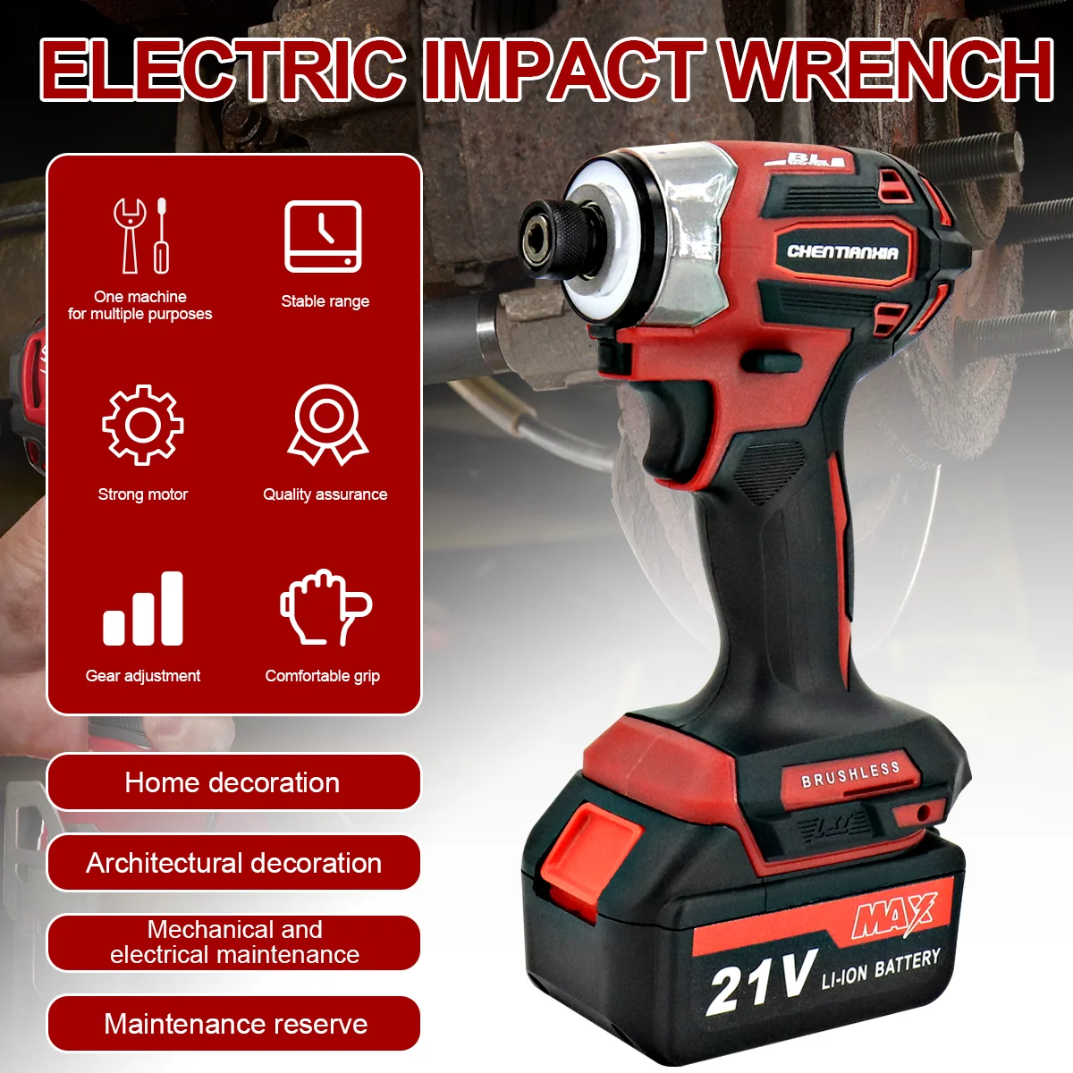 21V Cordless Electric Impact Wrench Impact Drill Gun Ratchet Driver w/2 Battery