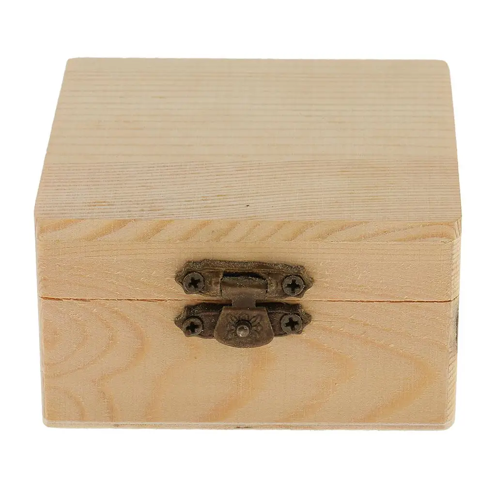 10X Square Shape Unfinished Wooden Box Jewelry Gift Box Case W/Lock DIY Craft