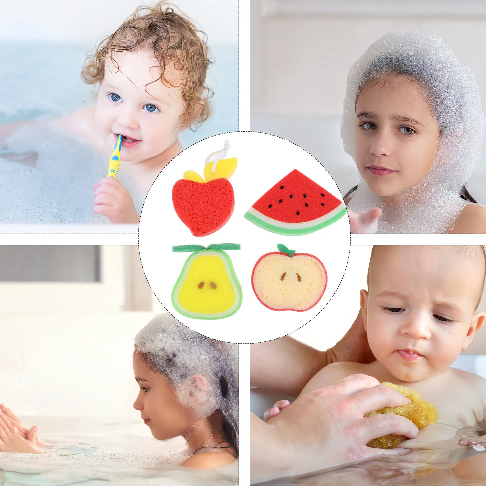 

4Pcs Fruit Shower Bath Ball Set for Children Texture Creative Cartoon Design Breathable Skin Cleansing Tool Travel