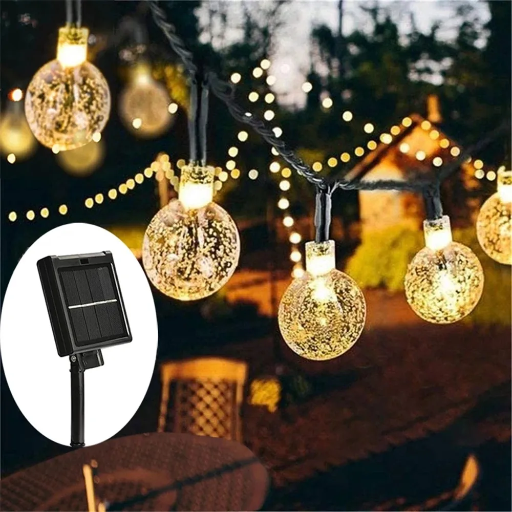 

1 Pack 64FT IP65 Crystal Globe Solar String Lights 100 LED 8 Lighting Modes Solar Outdoor Lights For Halloween Christmas Party